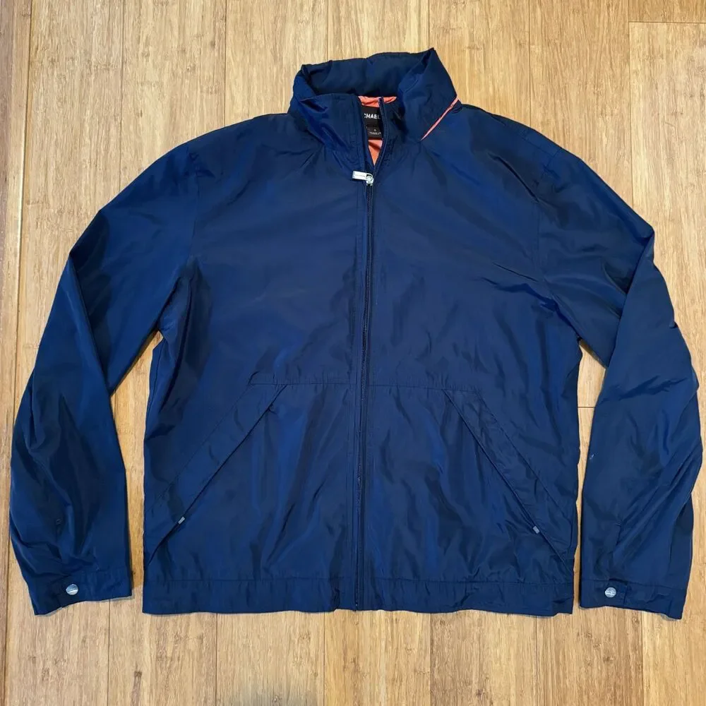 Michael Kors Navy & Orange Lightweight Windbreaker w/ Packable Hood Sz Large